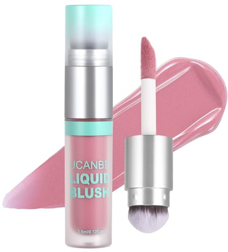 UCANBE Dual-Ended Liquid Blush with Angle Applicator & Built-In Brush, Seamless Buildable Blendable Lightweight Cheek Tint Makeup, Long Lasting Creates Dewy Natural Flush Finish - Serenade Pink