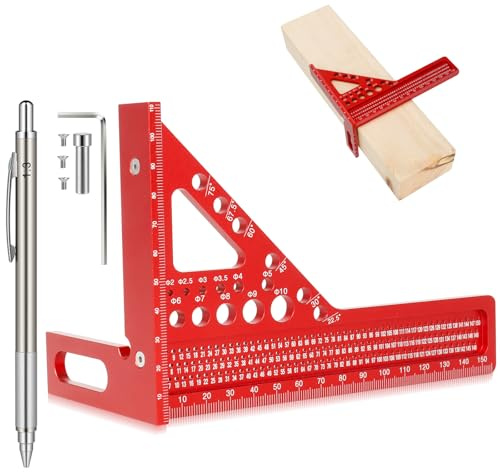 Beslands 3D Carpenter Square with Pencil, 22.5-90° Multi Angle Combination Squares with Position Aid, 3D Multi-purpose Carpentry Triangle Square, Woodworking Measuring Tool for Engineer