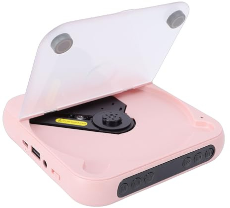 Bewinner Bärbar CD-spelare med Dubbla Stereohögtalare, Bluetooth 5.3-sändare, Laddningsbart 2000mAh Batteri, LCD-skärm, USB AUX-ingång, Loopuppspelning för Hemmabil Utomhus (Rosa)