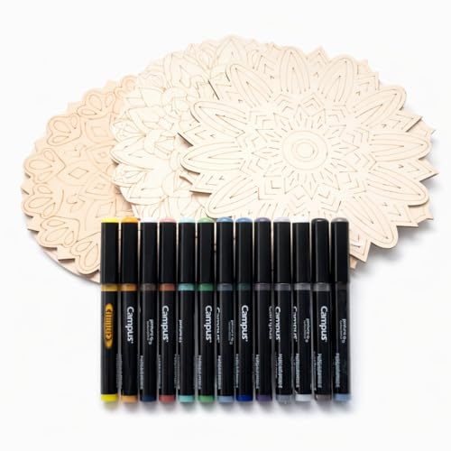 Mandalas de Madera para Pintar – Set de 7 Mandalas 20 cm con Rotuladores Acrílicos – Kit de Manualidades y Decoración Creativa