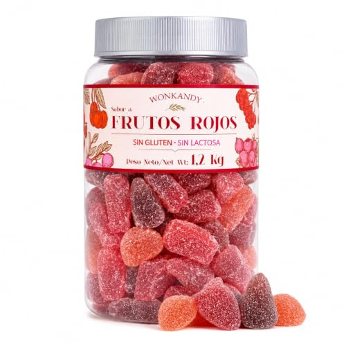 Wonkandy Fruktgodis Röda Frukter 1,2 kg – Jordgubb, Körsbär, Druva – Mjuka Sockerdragerade Godisbitar – Glutenfri, Laktosfri – Perfekt för Fest & Kalas