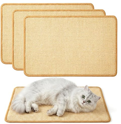 3pk Cat Scratching Mat, 25 x 50 cm Natural Sisal Cat Scratch Mat with Anti-Slip Backing, Cat Scratcher for Floor, Protect Carpets and Sofas, Beige