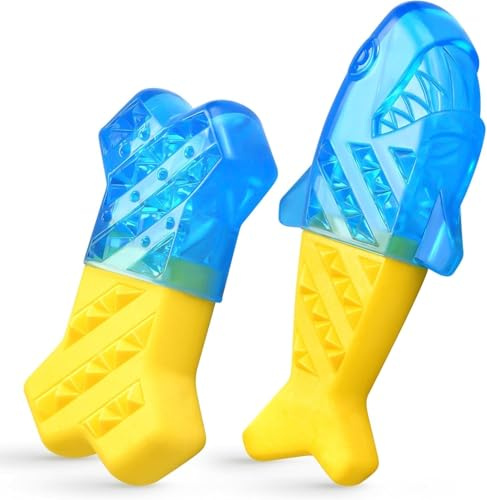 Pawaboo 2PZS Juguetes Molar Multifuncional para Mascota | Juguetes de Hielo para Masticar, Paquete de 2 Juguetess Congelables para la Dentición para Cachorros, Amarillo Azul