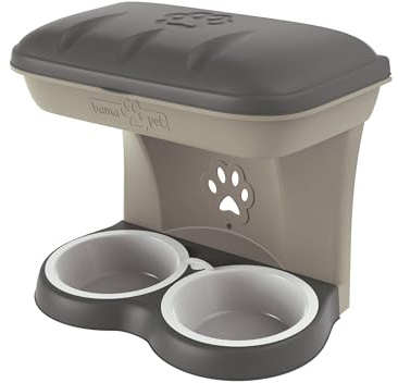 ZAMIBO Support de Nourriture Mural 2 Bols pour Chiens Couleur Taupe 50x29x5