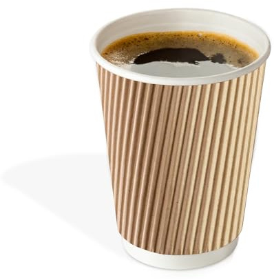 We Can Source It Ltd - 100 x 8oz Kraft Wave Cups 3-ply Disposable Insulated Paper Cup Coffee