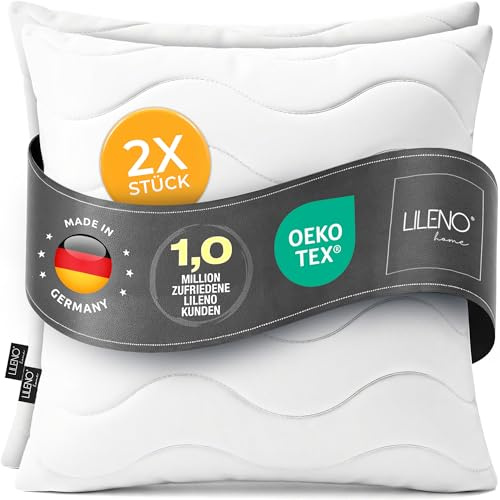 LILENO HOME Kissen 50x50 (2er Set) – 95 °C waschbar, Oeko-Tex & Made in DE – Allergiker Kopfkissen 50x50 für himmlischen Schlaf – Haut schmeichelndes & geruchsfreies Pillow