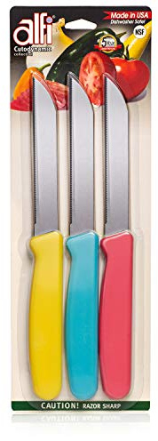 Alfi All-Purpose Knives Aerospace Precision Pointed Tip - Home And Kitchen Supplies - Serrated Steak Knives Set | Made in USA (Pastel Multi-Color)