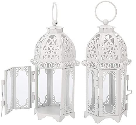 2Pcs Dekorative Laternen, Laterne Klein Marokkanischen Stil Kerze Laterne Metall Kerzenhalter Vintage Windlicht Gartenlaterne