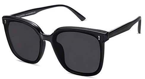 SOJOS Sonnenbrille Herren Damen Verspiegelt, Retro Vintage Groß Eckig Schwarz Coole Klassisch Rechteckig UV400 Schutz Unisex Brille SJ2157, Schwarz/Grau
