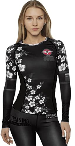 Hardcore Training Kvinnor Rash Guard Sakura kompressionsskjorta långärmad dam fitness yoga pilates träning sport grundskikt No Gi Gym, svart, S