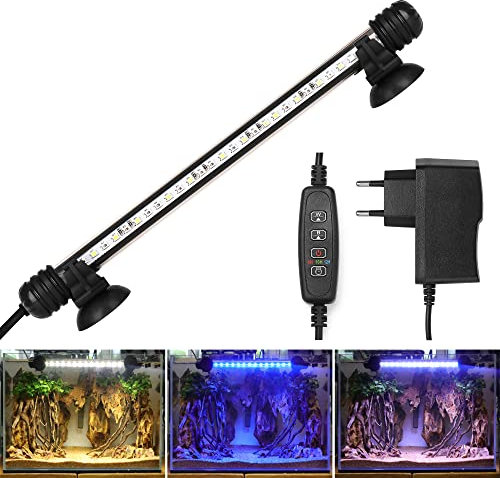 BELLALICHT LED Minuterie Éclairage d'aquarium, Lampe Tube Aquarium [Bleue & Blanc Lumière] avec Gradateur intégré, Dimmable 10 niveaux de luminosité IP67 étanche pour Aquariophilie