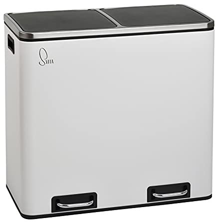 SVITA TM2X30 Treteimer 60 Liter Abfalleimer Mülleimer Design Mülltrennung Papierkorb Küchen-Ordnung Trennsystem herausnehmbare Inneneimer mit Henkel mit Schließdämpfer Weiß