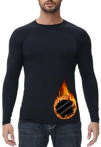 HUGE SPORTS Camisetas Térmicas de Manga Larga para Hombre Camiseta Interior Extra Cálido con Cuello Redondo Invierno (Negro, M)
