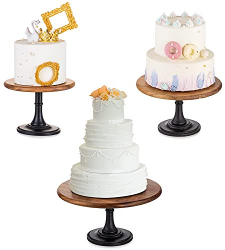 Inweder Holz Kuchenständer Rustikal Tortenplatte - 3er-Set Cupcake Ständer Display Set Runde Nachmittagstee Tortenständer Vintage Dekoration Dessert Display Teller für Backzubehör Hochzeitsdeko