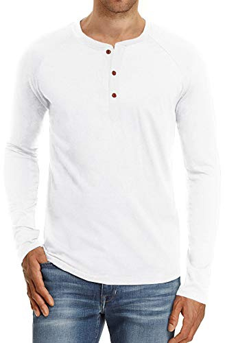 NITAGUT Henley - Maglietta da uomo alla moda, casual, con abbottonatura frontale, a maniche corte, A02 Bianco, S
