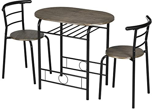 HOMCOM Essgruppe, Esstisch mit 2 Stühlen, Esszimmergruppe für 2 Personen, Ovaler Küchentisch mit Ablagefach, Küchentisch-Set, Tischgruppe für Küche, Metall, Schwarz