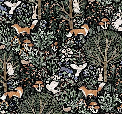 MuralPeel Fairy Forest Animals Mushroom Fox Owl Peel and Stick Wallpaper Self Adhesive Removable Easy Peel Off Stick on Wall Paper for Bedroom Cabinet Renter Friendly