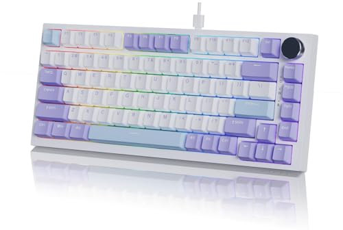 AJAZZ AK820 Kabelgebundene Mechanische Tastatur, Gaming-Tastatur, Südausrichtung RGB|Lautstärkeregler|82 Tasten|PBT-Tastenkappen|Poron Cotton|Hot-Swap-Fähiger, Custom Drivers für Windows MacOS Linux