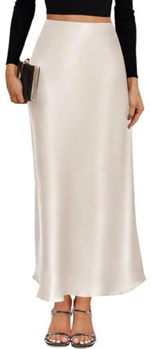 VividMosaic 2026 Satin High Waisted Maxi Skirt Silk A-Line Spring Summer Casual Long Skirts for Women Beige