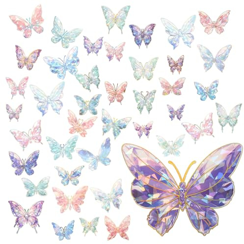 Holografiskt glitterfjärilsklistermärke, mobiltelefon-fjärilsklistermärke-set, blå, grön, rosa, lila, gnistrande kristaller, klar harts, vattentäta klistermärken för scrapbooking, journaling