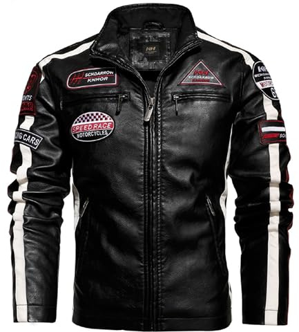 PIIBON Veste pour homme en cuir synthétique style motard - Mode décontractée en cuir vegan - Biker - Motocycliste., Noir, L
