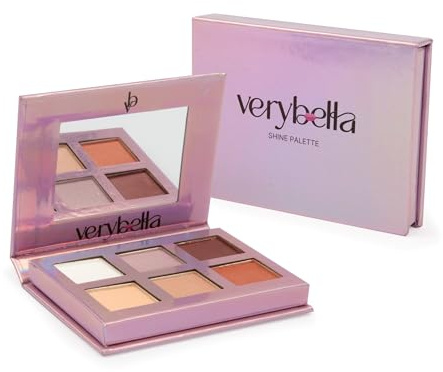 Very Bella - Palette Shine, Effetto Iridescente, Ombretti Occhi, 6 Diverse Colorazioni dai Toni Caldi e Luminosi, Include Comodo Specchietto per un Make Up Ottimale