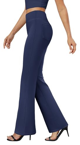 DLOODA Womens Bootcut Dress Pants Business Casual Work Pants with Pockets High Waist Stretchy Trousers Pull On Office Slacks Navy Blue