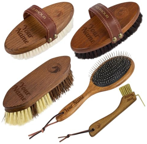 Personalizzabile | Equimour Starter Set spazzole per cavalli, spazzole in legno, cura del pelo, accessori per cavalli, per la cura dei cavalli