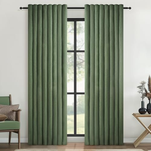 Topfinel Vorhang Grün Wohnzimmer Leinenoptik Vintage Ösenvorhang Halbtransparent Licht Filtern Voile Gardinen mit Ösen Vorhang H 245 x B 140 cm für Schlafzimmer Balkontür 2er Set