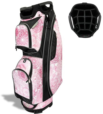 Damen Golfwagentasche - Taboo Fashions Resort Collection, leichte 14-Wege-Damentasche mit Kühler, Regenhaube, 7 Reißverschlusstaschen, Tee-Halter & mehr (Pink Mandala)