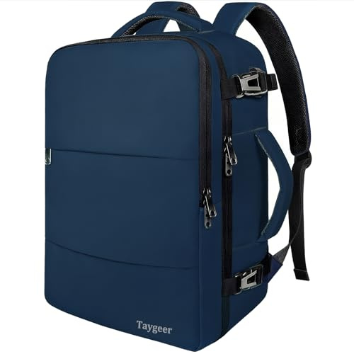 Taygeer Mochila Viaje Cabina Avion 55x35x25, Mochila Cabina Grande 50L Equipaje de Mano Gran Capacidad para 18.4 Portatil con Puerto USB y Bolsa Zapatos Travel Backpack para Viajes, Negocios, Azul