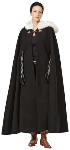 BEAUTELICATE Cape à Capuche Longue Manteau Poncho Laine Vintage Chaude Pour Femme Mariée Mariage De Hiver Costume de Noël Halloween Médiévale Carnaval Deguisement 140cm, Noir