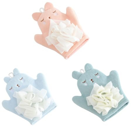 CIYODO 3 pièces Lot de de Bain Garçon Fille Doux Cartoon de Toilette Exfoliants pour Garçon Fille Accessoire de Bain Léger et Compact pour Peau Sensible Couleur Aléatoire