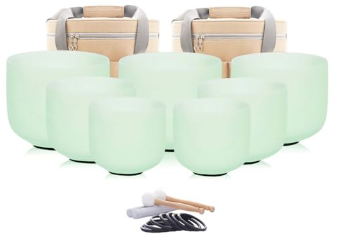 Hye-eun 432hz Crystal Singing Bowl Set of 7 Mint Green Chakra Sound Bowls