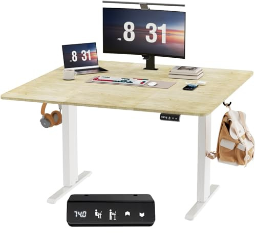 Raplink Bureau Assis Debout, Bureau Réglable en Hauteur 100 x 60 cm, Mémoire Préréglée avec 2 Hauteurs, Montage Facile, pour Bureau à Domicile, Études et Jeux, Bois Naturel