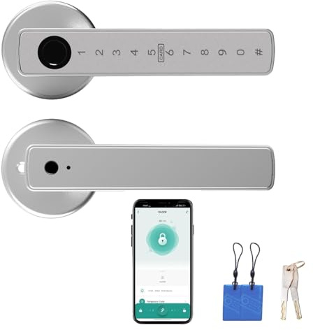 NEWFUN Cerradura Puerta Exterior Inteligente，Cerradura Con Huella Digital，Cerradura Wifi，Con llave, tarjeta llave, APP Bluetooth para cerraduras de puertas, resistente al agua para puertas de 35-50 mm