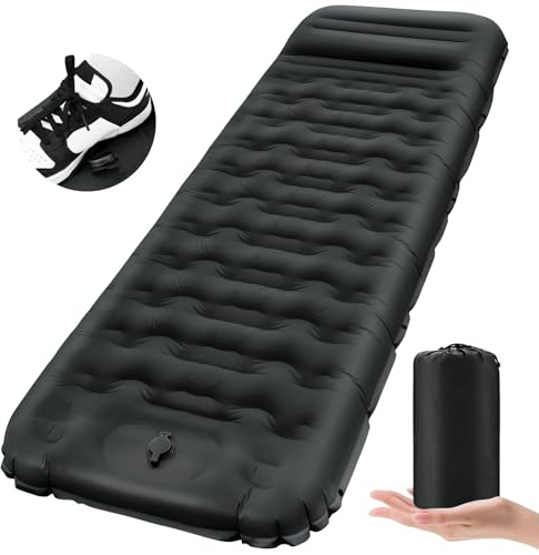 Materassino Campeggio Autogonfiabile, Materassino da Campeggio Spesso 12 cm con Pompa a Pedale e Cuscino Materassino Trekking Ultraleggero Impermeabile per Escursionismo, Viaggio, Zaino in Spalla