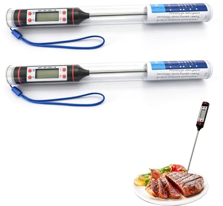 2 termómetros de cocina digital con sonda para barbacoa, Carne, Pavo, Vino, Jalea - Pantalla LCD Grande, Rango de Medición de -50 °C a +300 °C, Apagado Automático