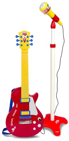 Bontempi | ElectroGroove con Microfono - Chitarra Rock Elettronica per Vibrazioni Potenti e Ritmi Innovativi, Rosso e Giallo, 225x225x1120 mm