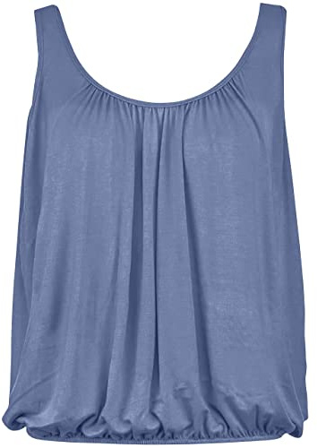 Love My Fashions® Women’s Vest Top Sleeveless Round Scoop Neck Tank Bubble Hem Straps Summer Vest Tops for Women UK Denim Blue