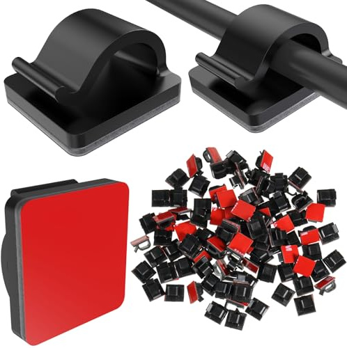 Blulu 100 miniclips para Cables para Exteriores con Cintas Adhesivas, Clips de luz, Clips Decorativos, Ganchos autoadhesivos, Soporte de Alambre para Navidad y Cadenas de Luces (Mediano, Negro)