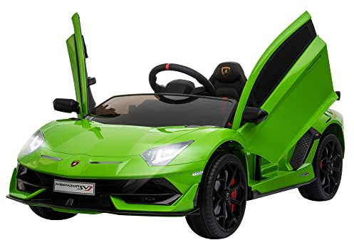 HOMCOM Lamborghini Aventador Licensed 12V Kids Electric Ride On Car Racing Car Toy with Parental Remote Control Battery-powered 2 Motors Music Lights for 3-8 Years Old Green
