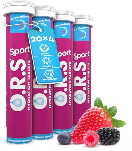 O.R.S Sport Hydration Tabletten mit Elektrolyten, Vegan, Gluten- und Laktosefreie Formel - Lösliche Sports Oral Rehydration Tabletten mit natürlichem gemischtem Beerengeschmack, kalorienarm, 80