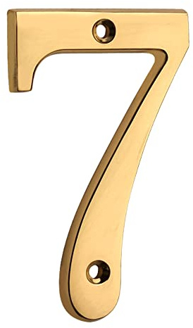 HASWARE 10,2 cm Messing, moderne, kurvige Hausnummer, poliertes Messing, stilvolle Türnummern, Schild, Straße, Hausadresse, Ziffern (7, Laiton)