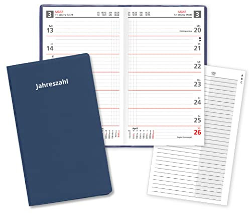 Taschenplaner 2026 Wochentaschenkalender Sekunda in Rot mit Adressheft und PVC Einband in Blau Made in Germany