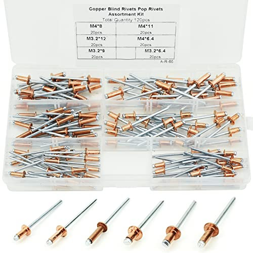 BIGP 120 Pièces Rivets borgnes en Cuivre, Rivets aveugles, rivet pop à rupture de tige (M2.4 / M3.0 / M3.2 / M4)