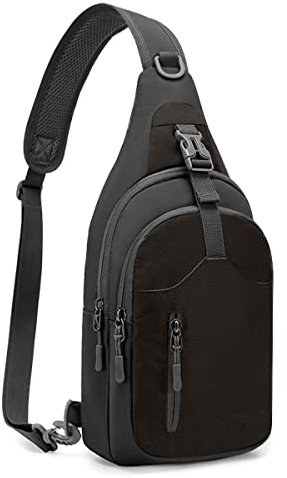 REETEE Leichte Brusttasche Sling Schulter Rucksäcke, Brusttasche Herren mit Verstellbarem Schultergurt, Umhängetasche Crossbody Bag Backpack für Outdoorsport, Radfahren, Hundewandern (Schwarz) …