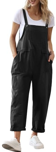 YESNO Women Long Casual Loose Bib Pants Overalls Baggy Rompers Jumpsuits with Pockets (3XL PV9 Black)