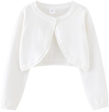 PythJooh Baby Girl Long Sleeve Bolero Shrugs Girls One-Button Plain Cotton Wedding Bolero Cardigan Knitted Coat for 1-13Years White