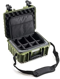 B&W International B&W - Maletín de transporte para exteriores tipo 3000, color bronce y verde, con bolsa para fotos, impermeable según certificación IP67, resistente al polvo, irrompible e